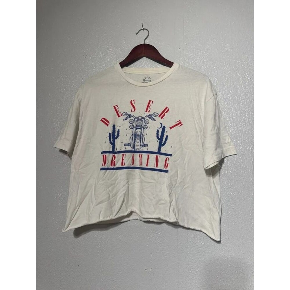 Social Culture Desert Dreaming Motorcycle Western Graphic Crop Tee Top Cream XL